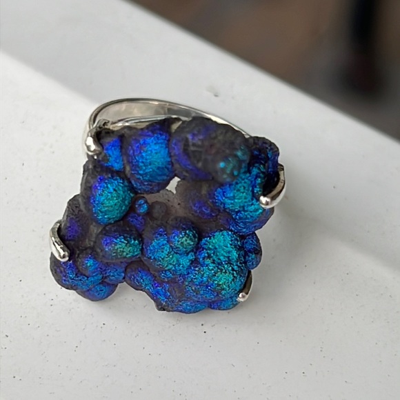 TITANIUM GRAPE DRUZY 925 STERLING SILVER RING, SIZE 7.75 - Picture 1 of 7